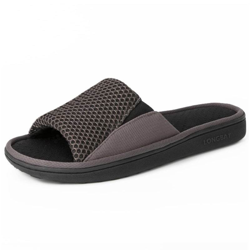 LongBay Men's Comfy Memory Foam Slide Slippers Breathable Mesh Cloth House Shoes (X-Large / 13-14 D(M) US, Gray) - Image 1
